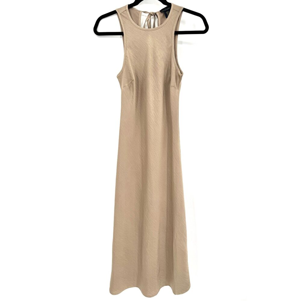HOUSE OF HARLOW 1960 Champagne Tan Silky Bodycon Midi Dress Size XS